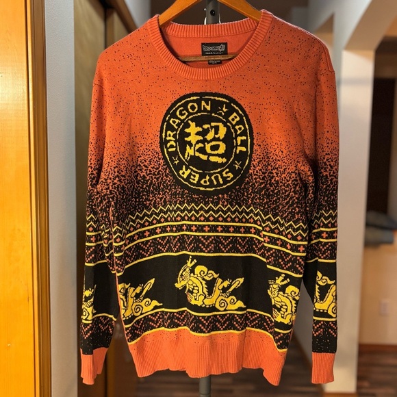 Dragon Ball Super Logo Pullover Knit Sweater Orange Yellow Black Men's Size XL - Picture 1 of 6
